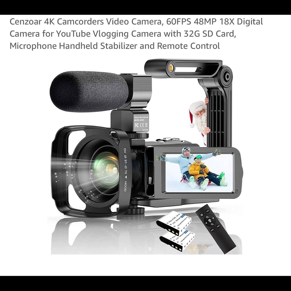 Cenzoar 4K Camcorders Video Camera, 60FPS 48MP 18X Digital Camera for YouTube Vl - Picture 1 of 11